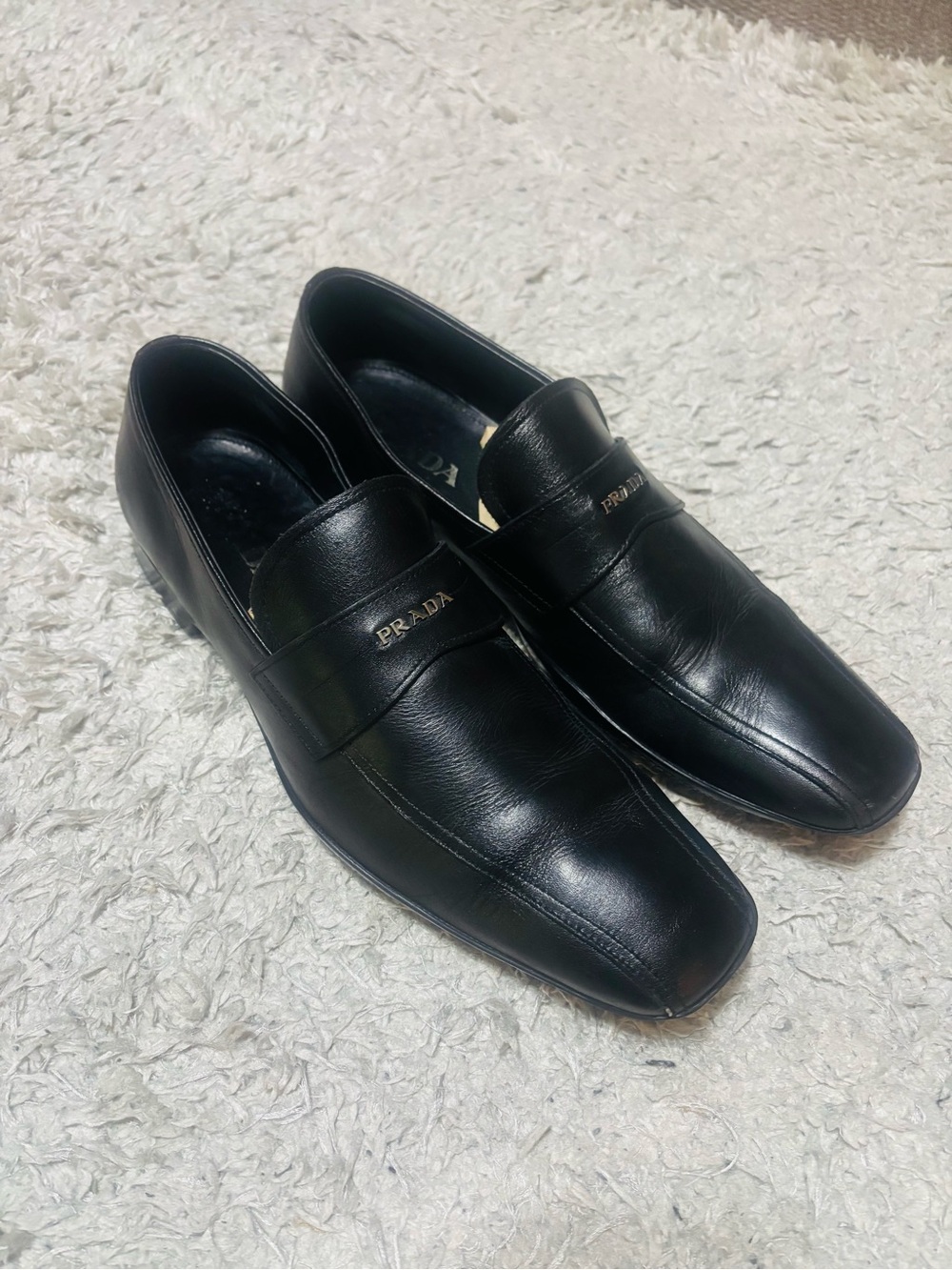Prada Black Leather Penny Loafers for Men